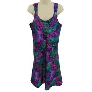 Winlan Womens Medium Blue Purple Green Leopard Animal Print Nightgown Dress VTG